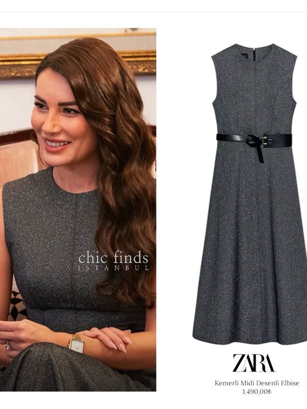 Zara Dark Gray Sleeveless Long Sleeve Dress with Black Belt